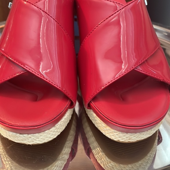 Red Calvin Klein Wedge Sandals, never worn outside.  Adds a great pop of color! - Picture 7 of 7
